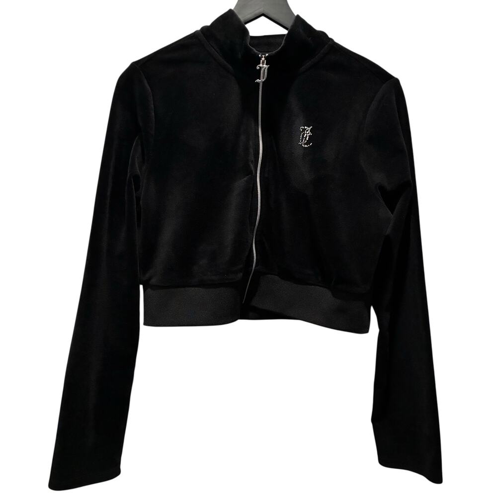 Juicy Couture Jacket Velour Zip Up Rhinestones Sweatshirt White Label Black XL